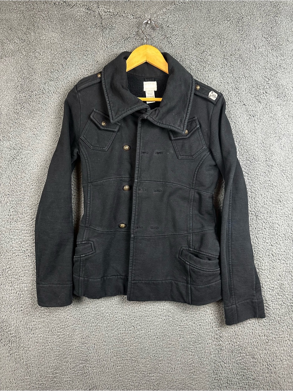 Diesel Womens Black Cotton Military Jacket Double Breasted Sweatshirt Coat M